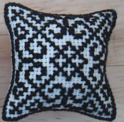 1/12th scale Dolls House Hand Embroidered Cushions: Geometric Design in Black & White